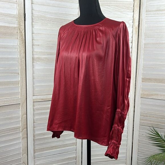 Current Air Smocked Sleeve Crinkle Popover Blouse Medium - Picture 9 of 12